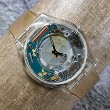 Relógio Swatch feminino suíço pele gelatina borracha transparente esqueleto quartzo 31mm 7 3/4" comprar usado  Enviando para Brazil