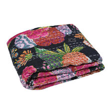 Colcha Kantha de algodão preta com estampa de frutas e capa de travesseiro feita à mão comprar usado  Enviando para Brazil