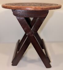 Usado, Mesa dobrável de madeira vintage com tampo de couro feito à mão motivo solar inca suporte para plantas comprar usado  Enviando para Brazil