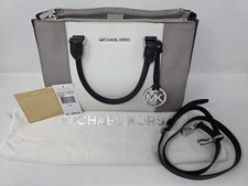 Bolsa satchel Michael Kors Sutton listra central, couro cinza pérola bloco de cores média comprar usado  Enviando para Brazil