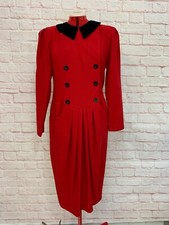 Antigo Vestido Executivo Albert Nipon Vermelho Gota Cintura Lã Gola de Veludo Wm's 10 comprar usado  Enviando para Brazil