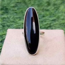 Anel de declaração boho grande preto ônix pedra preciosa 925 prata esterlina longo anel oval, usado comprar usado  Enviando para Brazil