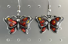 Pendientes colgantes mariposa de vidrio estilo Murano rojo de acero inoxidable segunda mano  Embacar hacia Argentina