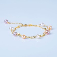 Pulseira de pérolas 7,5-8" 6-7 mm AAA branca ROSA ROXA 14K comprar usado  Enviando para Brazil