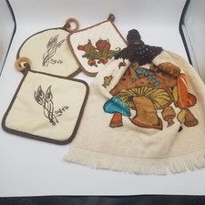 Toalha de cozinha vintage porta-panelas quentes/cogumelo "staff of Life" vegetais 4 peças comprar usado  Enviando para Brazil
