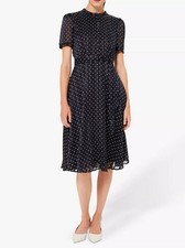 Vestido Camisa Hobbs Mae Jacquard Bolinhas Tamanho Reino Unido 12Azul Escuro EUA 8 Midi Azul Marinho comprar usado  Enviando para Brazil