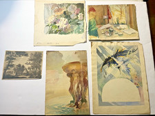 Pinturas de acuarela interiores de paisaje urbano de pequeña calidad de la década de 1930 Tamara Bogdanovich segunda mano  Embacar hacia Mexico