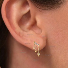 Brincos de ouro maciço amarelo 14k com corrente estrelada mini barra de diamante natural 3 gotas, usado comprar usado  Enviando para Brazil