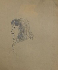 Desenho a lápis antigo masculino com perfil de cabelo longo retrato comprar usado  Enviando para Brazil