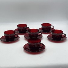 6- Conjuntos vintage de xícaras e pires de vidro Royal Ruby Red Depression comprar usado  Enviando para Brazil