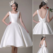 Elegantes vestidos de noiva comprimento chá branco cetim sem mangas vestidos de praia, usado comprar usado  Enviando para Brazil