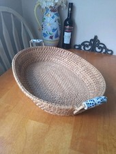 Bandeja grande de cesta de colheita de ilha de tecido oval com alças de cerâmica comprar usado  Enviando para Brazil