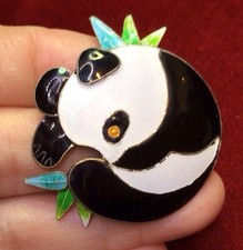 Broche vintage prata esterlina cloisonné esmalte urso panda - Bom tamanho comprar usado  Enviando para Brazil