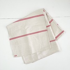 Toalha de mesa vintage de linho francês com listras vermelhas provençais + monograma comprar usado  Enviando para Brazil
