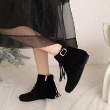 Botas al tobillo de gamuza sintética con borla de tacón bajo con cuña y tacón bajo para mujer segunda mano  Embacar hacia Mexico
