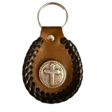 Berloque bolsa chaveiro cruz couro premium FOB marrom preto prata vintage Cristo comprar usado  Enviando para Brazil