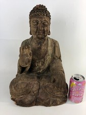 Antiga estátua de Buda policromada de madeira 16,5" de altura esculpida tronco de árvore única jj comprar usado  Enviando para Brazil