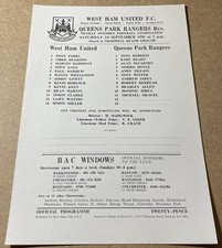 1991/92 WEST HAM v QPR RESERVES RARE SINGLE SHEET PROGRAMME for sale  BOLTON