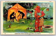 Cedarpines Park CA~Ray Walters Quadrinhos Acampamento Turístico~Trailer de Viagem~Tenda~Linho 1936, usado comprar usado  Enviando para Brazil
