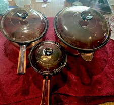 Corning Ware Visions 3 panelas de panela âmbar com tampas - EUA, original / bom comprar usado  Enviando para Brazil