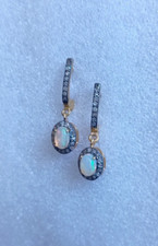 Brincos pendurados de opala natural e diamante prata esterlina 925 folheados a ouro comprar usado  Enviando para Brazil