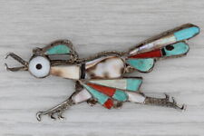 Broche grande vintage prata esterlina mosaico de pedra Road Runner nativo americano comprar usado  Enviando para Brazil