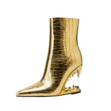 Bota curta feminina salto dentes de tigre prata dourada 2023 padrão leopardo sapatos pontiagudos comprar usado  Enviando para Brazil