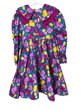 Pudim de ameixa vintage Ltd. Vestido de manga comprida floral rosa e azul tamanho 7 comprar usado  Enviando para Brazil