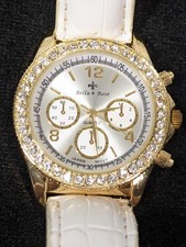 Relógio feminino branco pulseira de couro sintético tom dourado cristal acento comprar usado  Enviando para Brazil