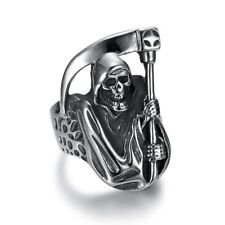 Anel masculino motociclista gótico caveira da morte ceifador sombrio aço inoxidável tamanho 6-15 comprar usado  Enviando para Brazil