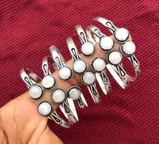 VENDA A GRANEL!! Pulseira de pedra preciosa Moonstone atacado lote de 2 pedras joias de prata 925 comprar usado  Enviando para Brazil
