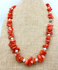 Colares de fio/cordas de pedra preciosa coral e pérola branca natureza laranja 16-50 pol. comprar usado  Enviando para Brazil