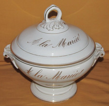 Sopa antiga Tureen com tampa A La Mariée Faience Lunéville branca e dourada, usado comprar usado  Enviando para Brazil