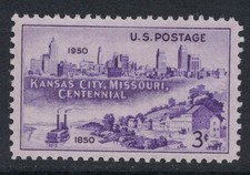 Scott 994- Kansas City Missouri Centennial- MNH 3c 1950- selo perfeito não usado, usado comprar usado  Enviando para Brazil