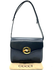 Autêntica bolsa de ombro Gucci vintage couro azul escuro GG metal com bolsa de pó NS041479 comprar usado  Enviando para Brazil