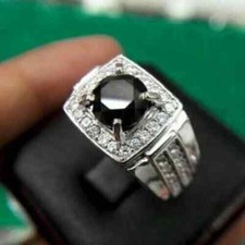 Anel masculino redondo simulado de diamante preto 2,20 quilates folheado a ouro branco 14k tira, usado comprar usado  Enviando para Brazil
