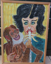 Arte ingênua arte lixo Peter Rose guache retrato mulher macaco banana arte nerd comprar usado  Enviando para Brazil