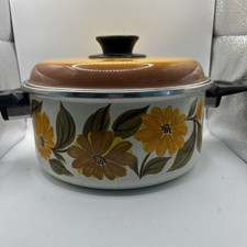 Antiga panela de sopa de esmalte Capri com tampa colheita ouro margarida louca Espanha MCM comprar usado  Enviando para Brazil