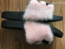 Sandálias chinelos de pele de vison rosa preto real slides letra inicial pele real comprar usado  Enviando para Brazil