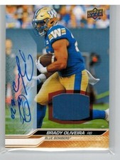 2024 Upper Deck CFL Game Patch autografado 9 Brady Oliveira 63/99 autógrafo comprar usado  Enviando para Brazil