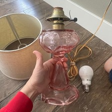 Base de abajur rosa depressão coração vidro transparente vintage com sombra elétrica FUNCIONA comprar usado  Enviando para Brazil