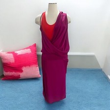 Vestido Atlein drapeado mistura de seda de dois tons vermelho fúcsia sem mangas feito na Itália comprar usado  Enviando para Brazil