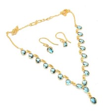 Impresionante conjunto de joyas de topacio azul enchapado en oro para mujer collar pendientes c759 segunda mano  Embacar hacia Mexico