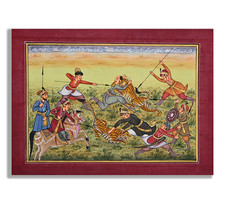 Mogol King Thrilling Tigre Hunt Hecho a Mano Pintura Miniatura 8.4 x 11 comprar usado  Enviando para Brazil