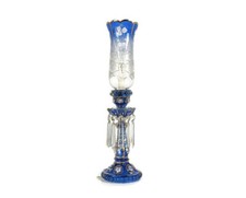 Candeeiro de mesa estilo bacarat prismas boêmios vidro gravado azul cobalto arte comprar usado  Enviando para Brazil