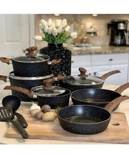 Conjunto de panelas e frigideiras de cozinha 12 peças antiaderentes granito revestido com tampas comprar usado  Enviando para Brazil