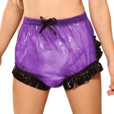 Shorts de plástico transparente PVC transparente patchwork babado cintura alta calças curtas  comprar usado  Enviando para Brazil