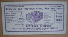 1930 J.A. Blotter de tinta para vinhos, cervejas e cervejas domésticos e importados BEVERAGE COMPANY, usado comprar usado  Enviando para Brazil