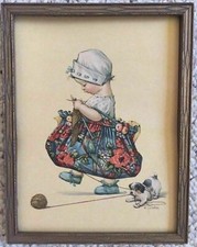 Impressão artística vintage "Fio e papagaio para filhote de menina" emoldurado c: década de 1930 comprar usado  Enviando para Brazil