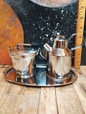Conjunto Cream N Sugar com bandeja 3 peças aço cromado polido fazenda de laticínios comprar usado  Enviando para Brazil